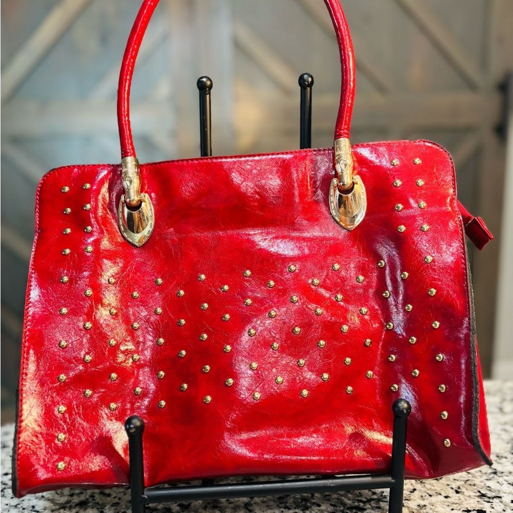 Red Gold Studded Handbag